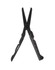 Black folding scissors tool with ruler on a white background