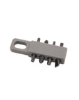 A gray plastic multi-bit screwdriver bit holder with six black screwdriver bits, shown on a plain white background.