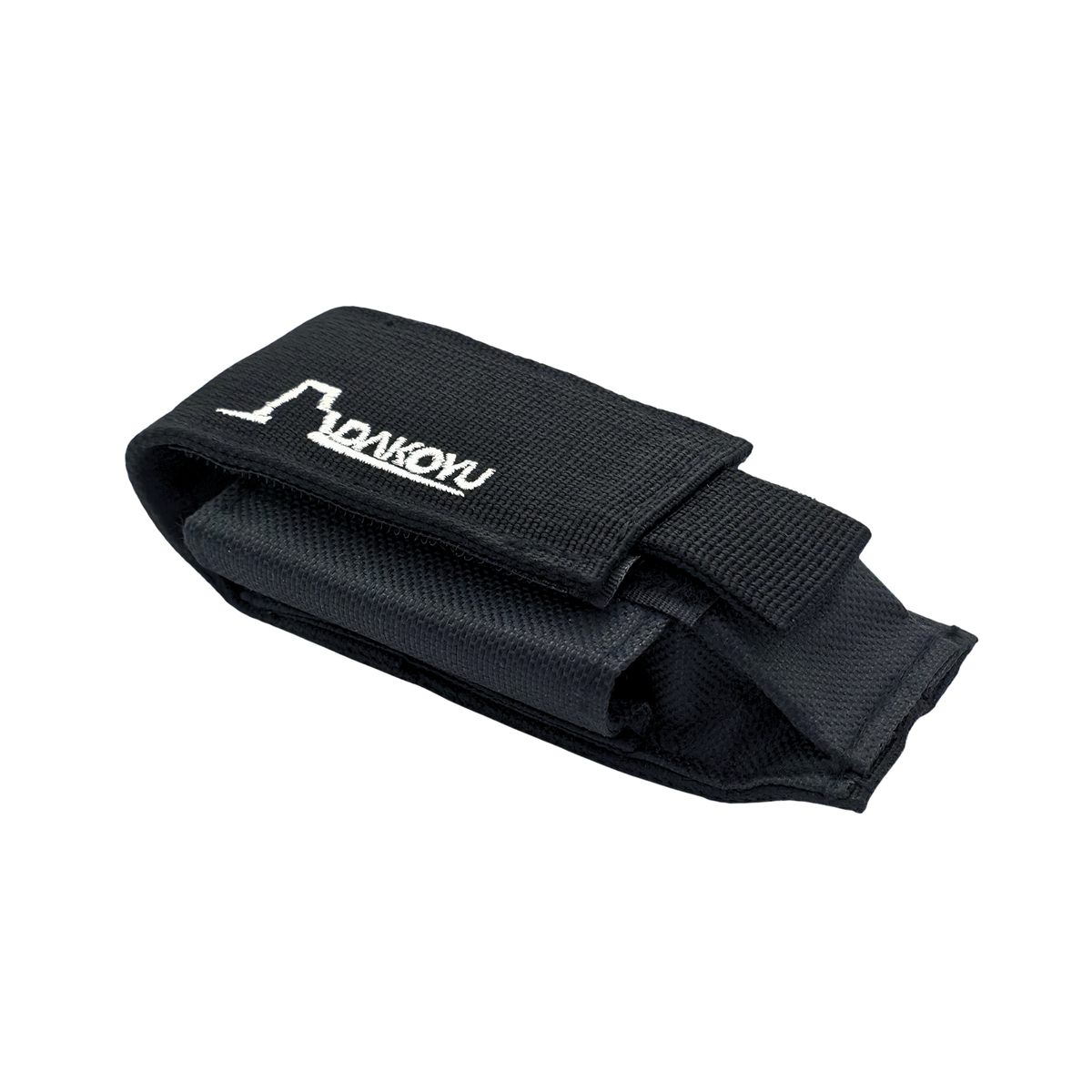 Black nylon sheath with branding on a white background