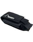 Black nylon sheath with branding on a white background