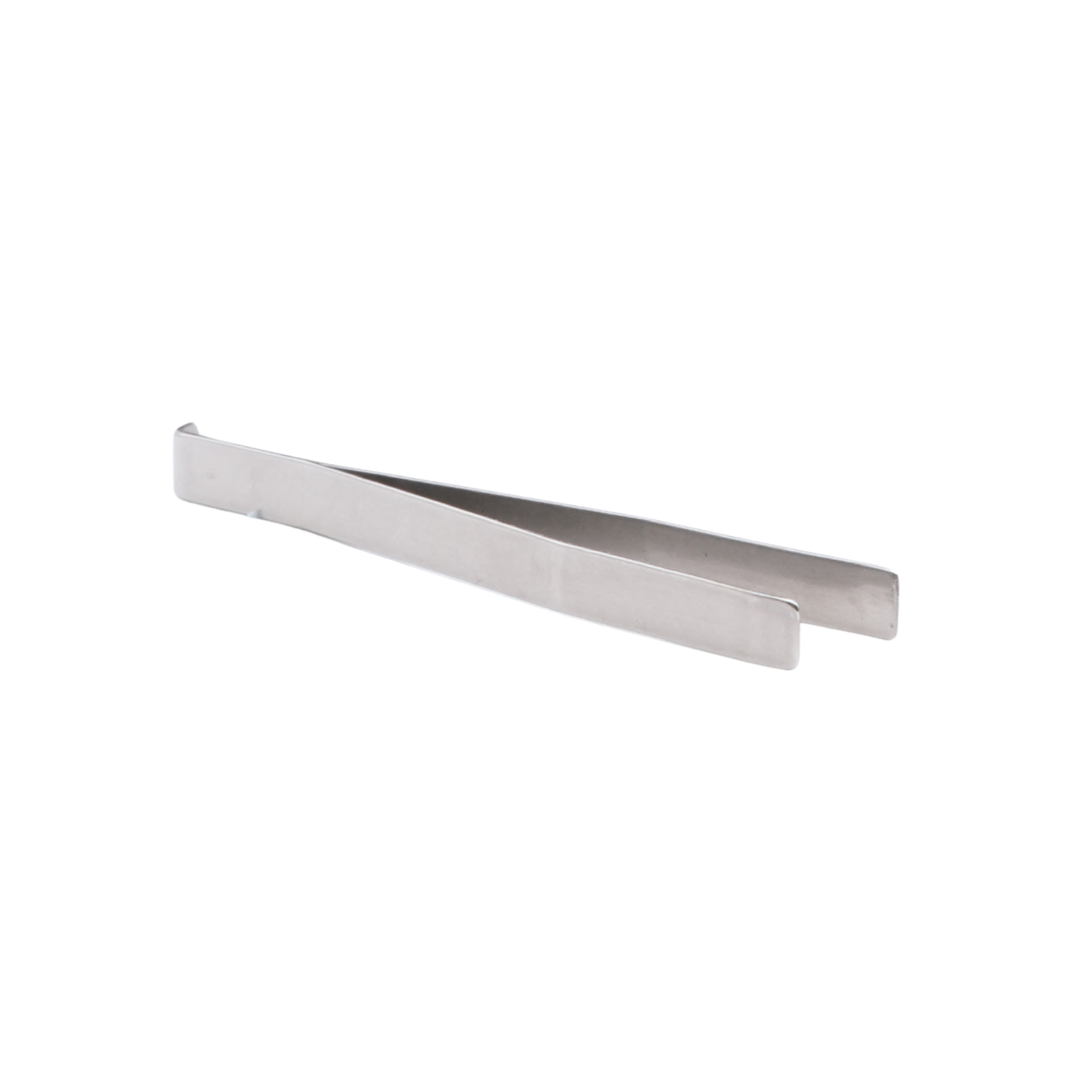 Metallic silver tweezers on a white background