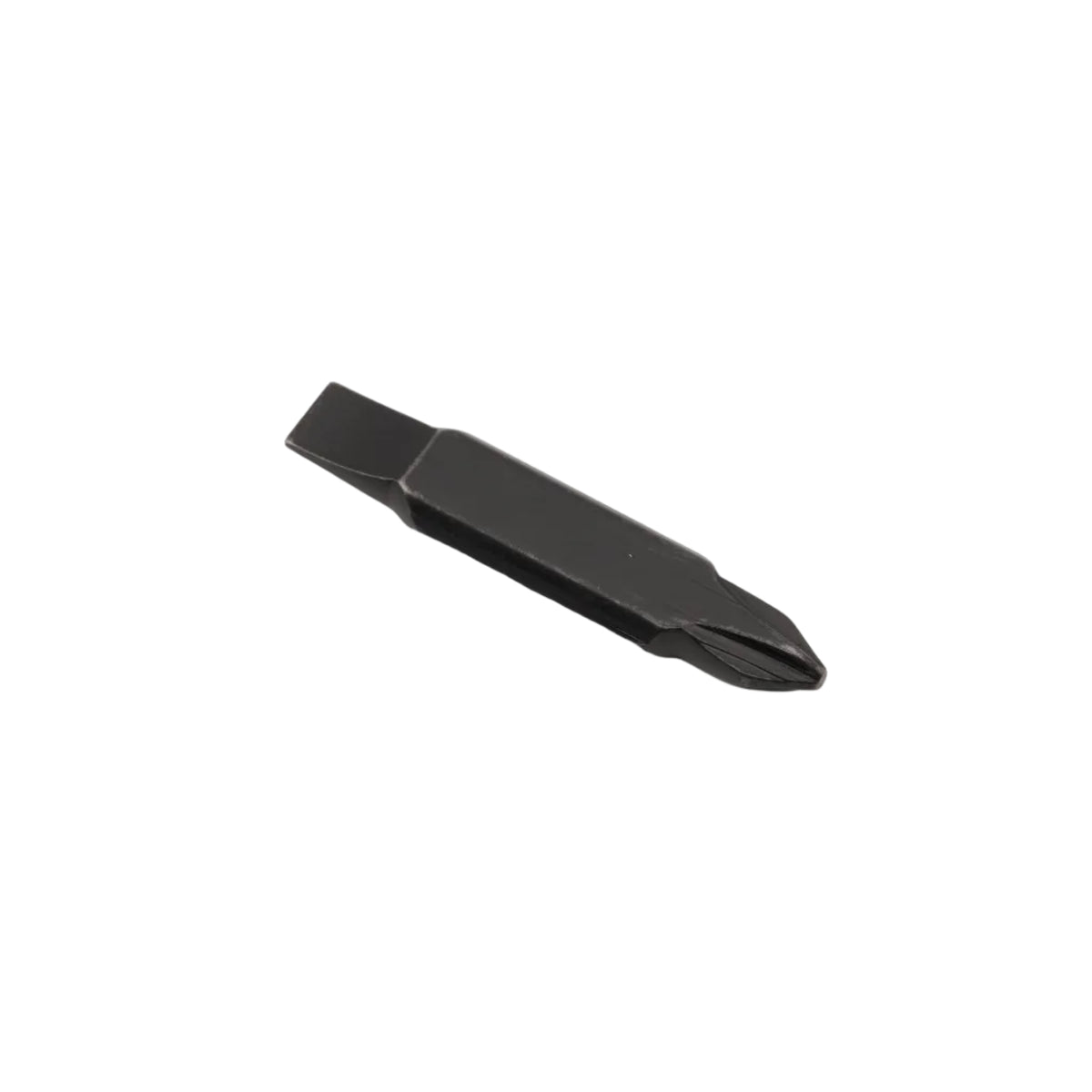 A small black flathead screwdriver bit with a Phillips drive, shown on a plain white background.